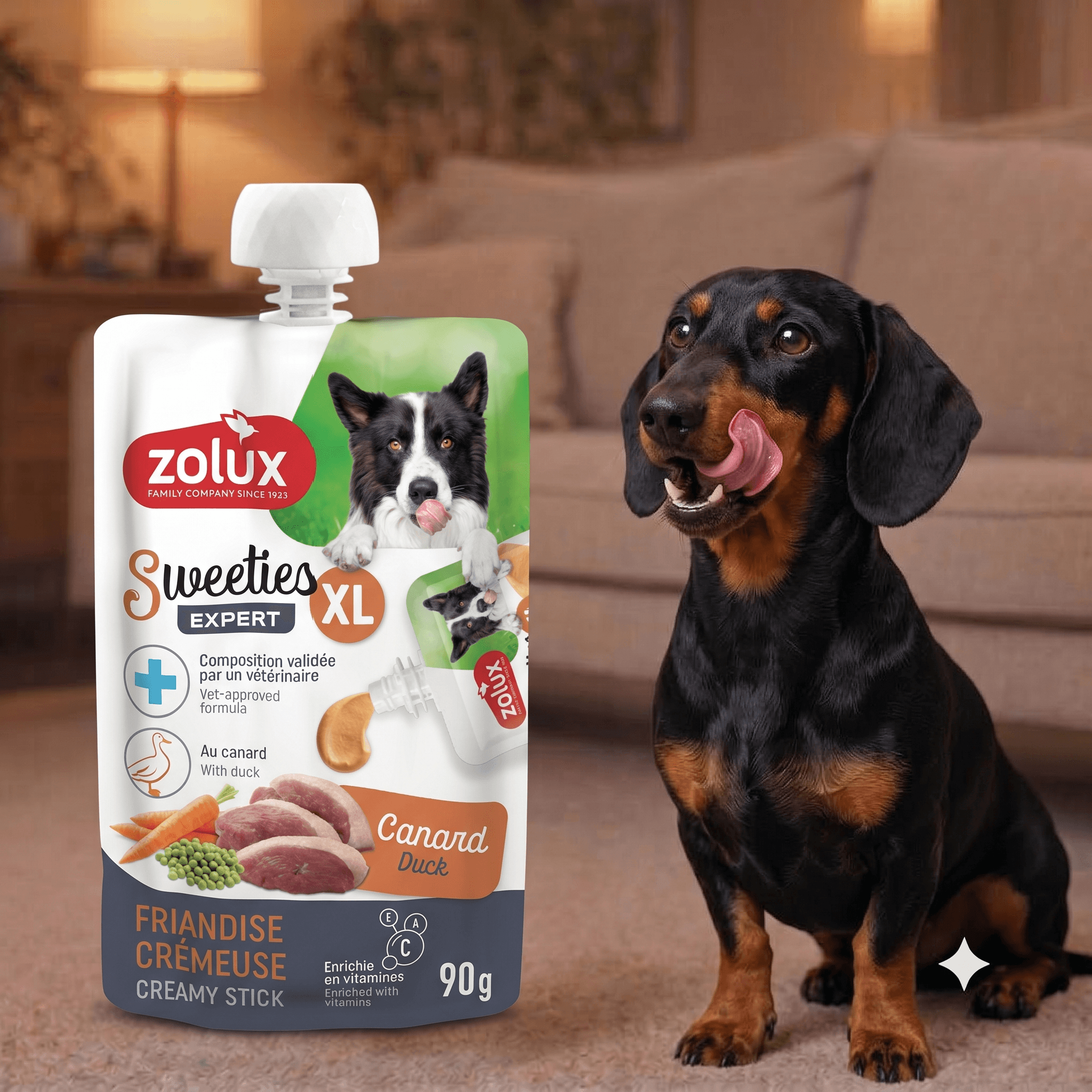 ZOLUX SWEETIES XL Cremiger Hundesnack mit Ente 90 g – Bild 6
