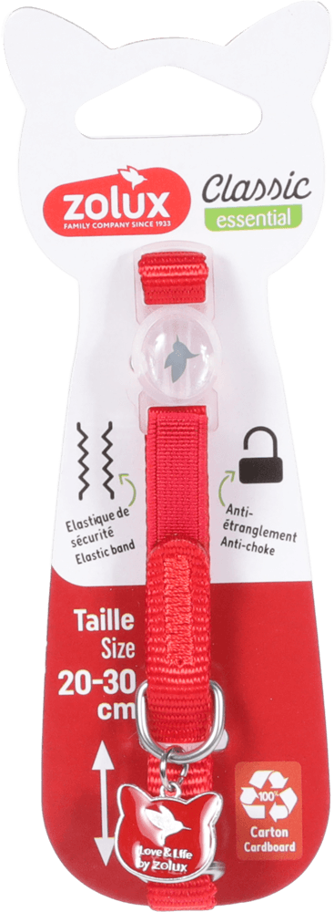 ZOLUX CLASSIC Katzenhalsband mit Anhänger, 20–30 cm, rot