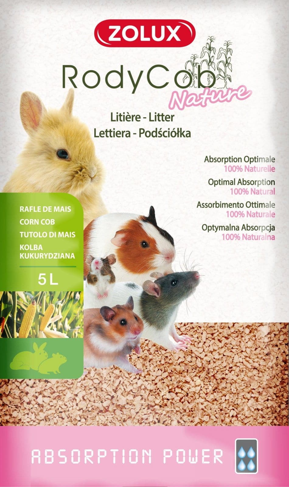 ZOLUX Einstreu für Kaninchen und Kleinsäuger – pflanzlich RodyCob NATURE 5 l
