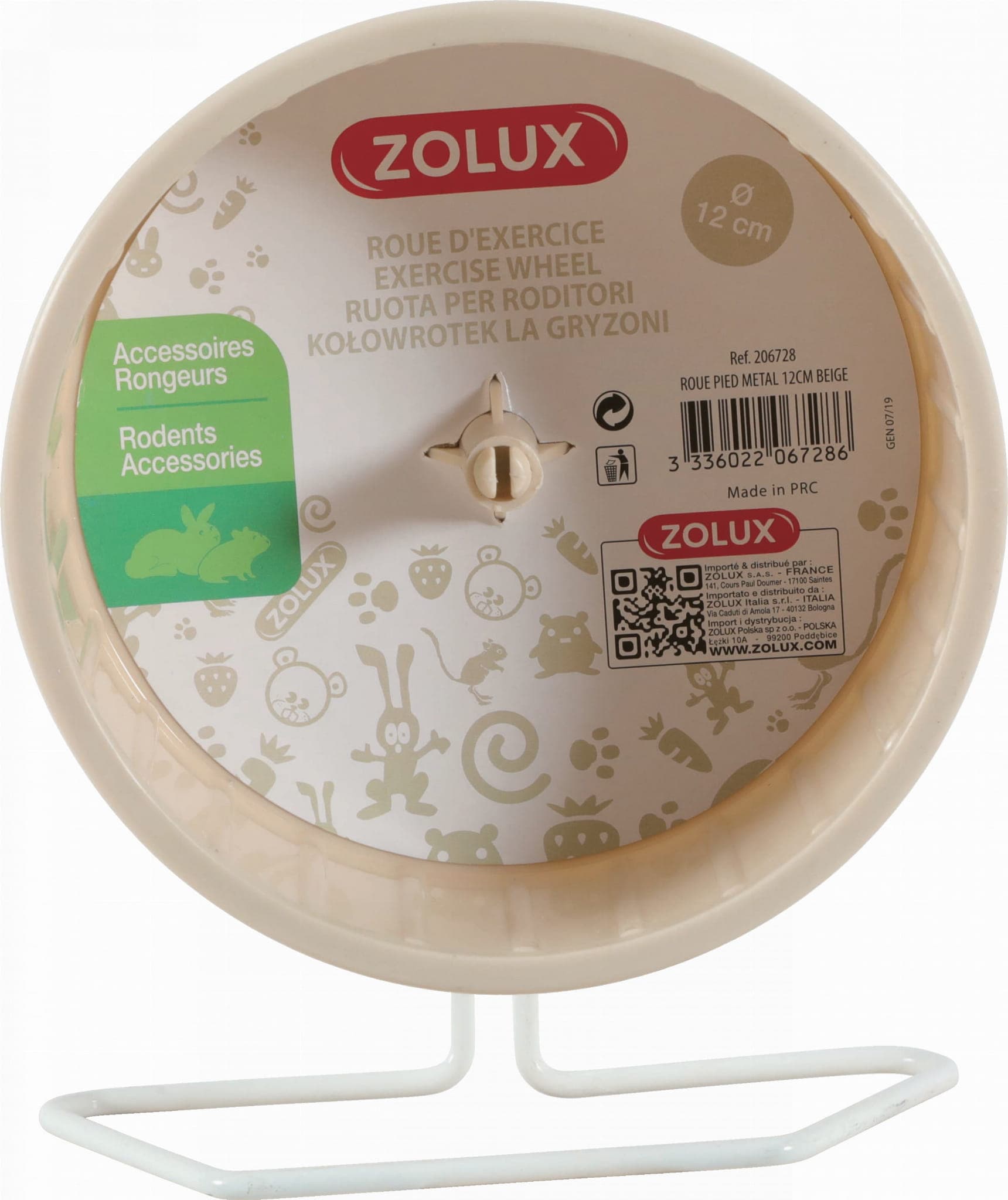 ZOLUX Kunststoff-Laufrad für Nagetiere mit Metallständer 12 cm, beige