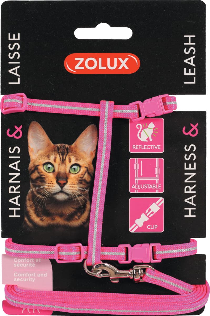 ZOLUX Spazier-Set für Katzen – Leine und Geschirr, Farbe Rosa