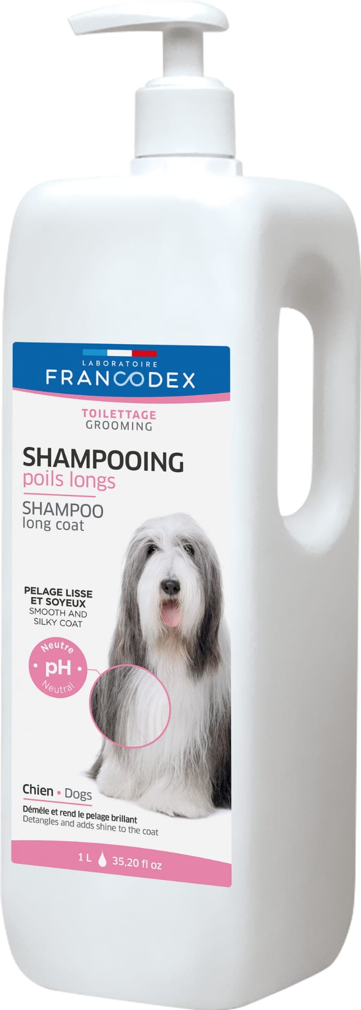 FRANCODEX Hundeshampoo für langes Fell, ohne Parabene, 1 l