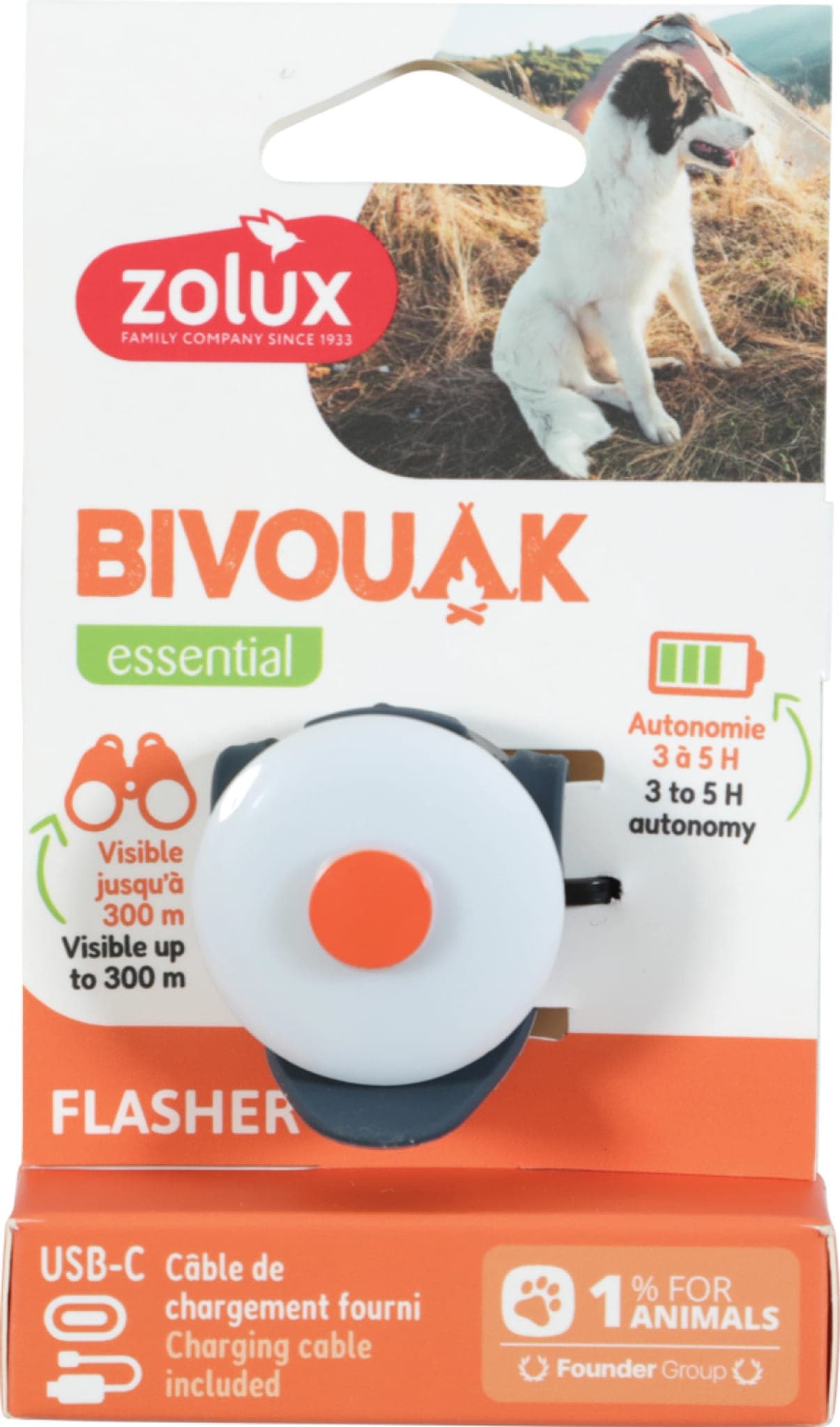 ZOLUX – Leuchtender Anhänger für Hundehalsband BIVOUAK, Blau, USB-C