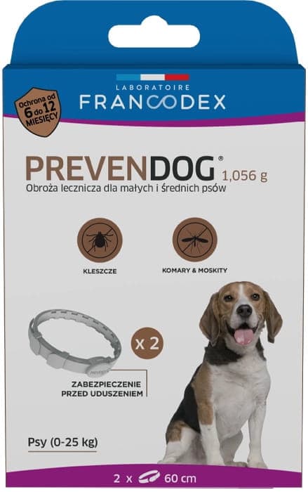FRANCODEX PL Zeckenhalsband PREVENDOG 60 cm für Hunde bis 25 kg – 2 Stück