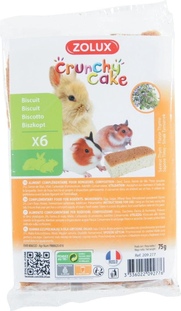 ZOLUX CRUNCHY CAKE – Kekse für Nagetiere und Kleinsäuger mit Thymian – 6 Stück