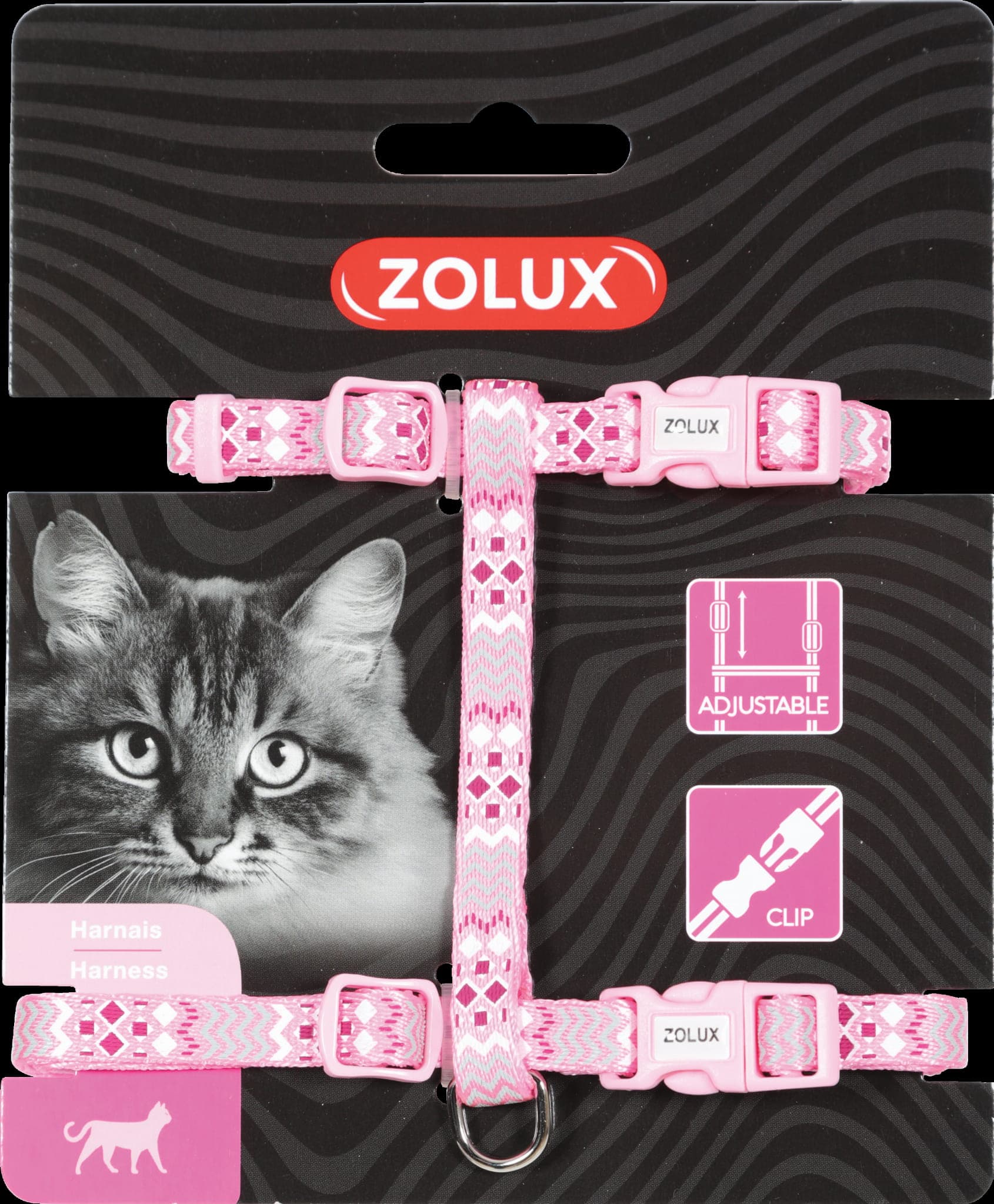 ZOLUX Verstellbares Katzengeschirr aus Nylon ETHNIC, Farbe: Rosa