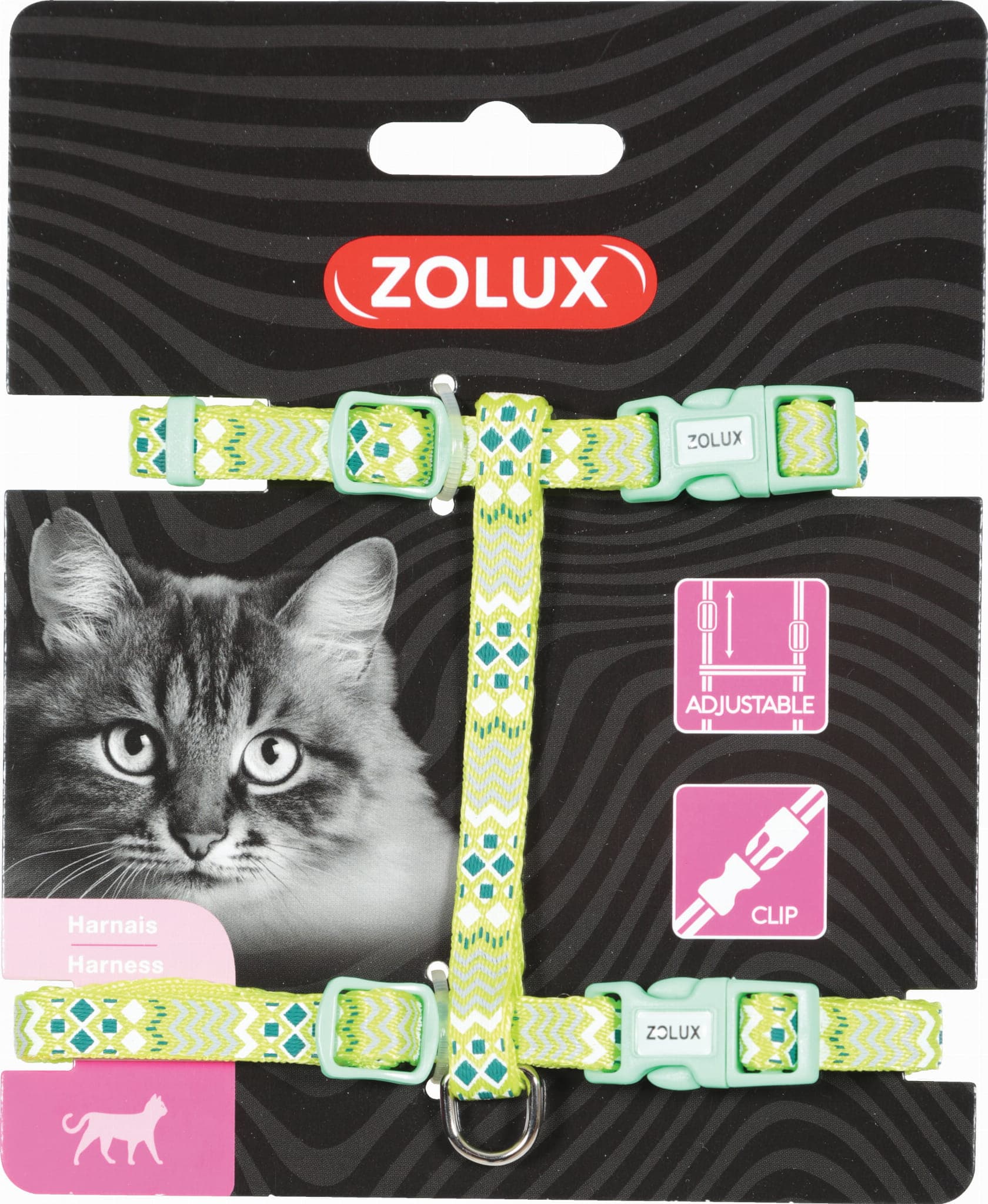 ZOLUX Verstellbares Katzengeschirr aus Nylon ETHNIC, Farbe: Grün