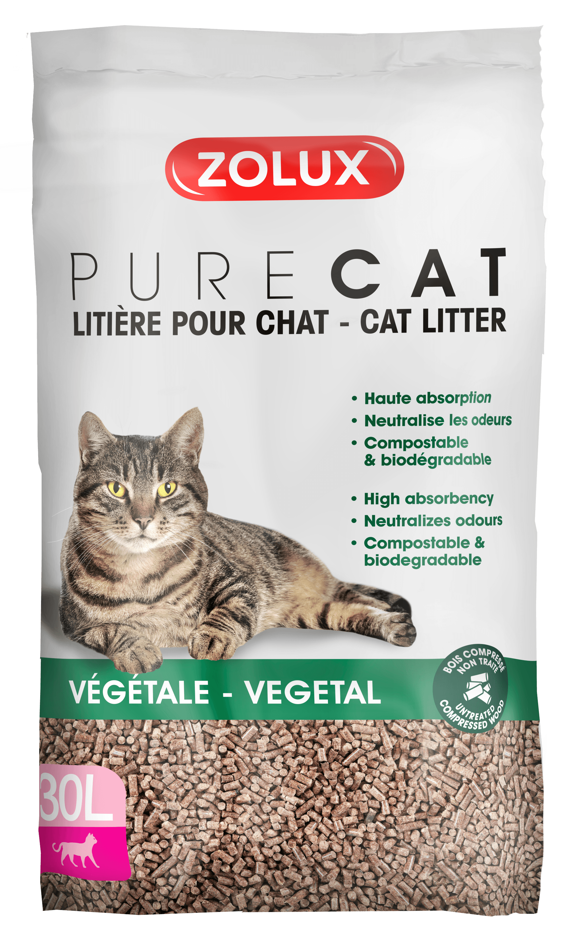 ZOLUX PURECAT natürliche Pflanzen-Katzenstreu, 30 l