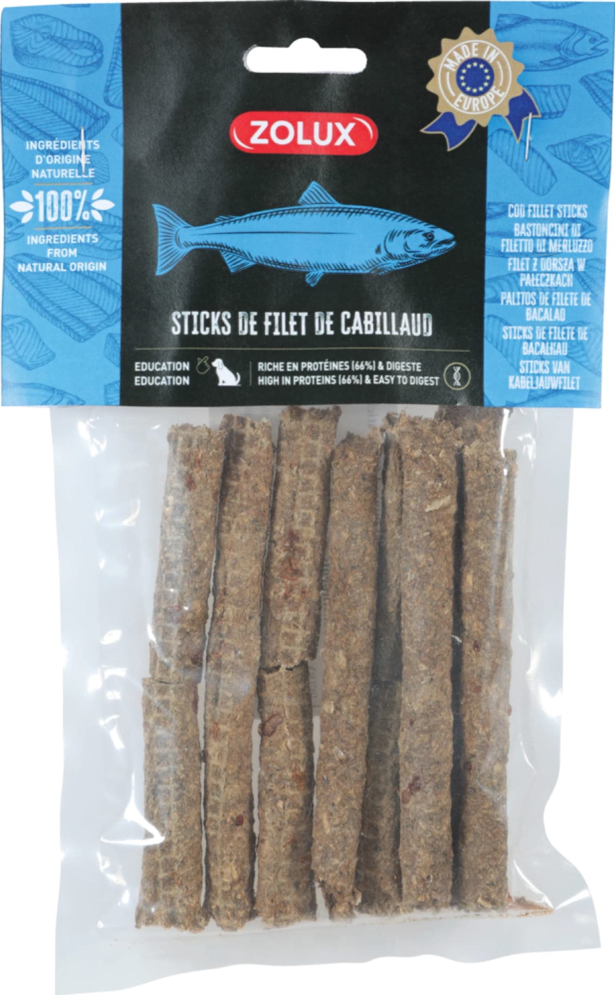 ZOLUX Natürliche Hundeleckerei Kabeljaufilet in Stäbchen 70g