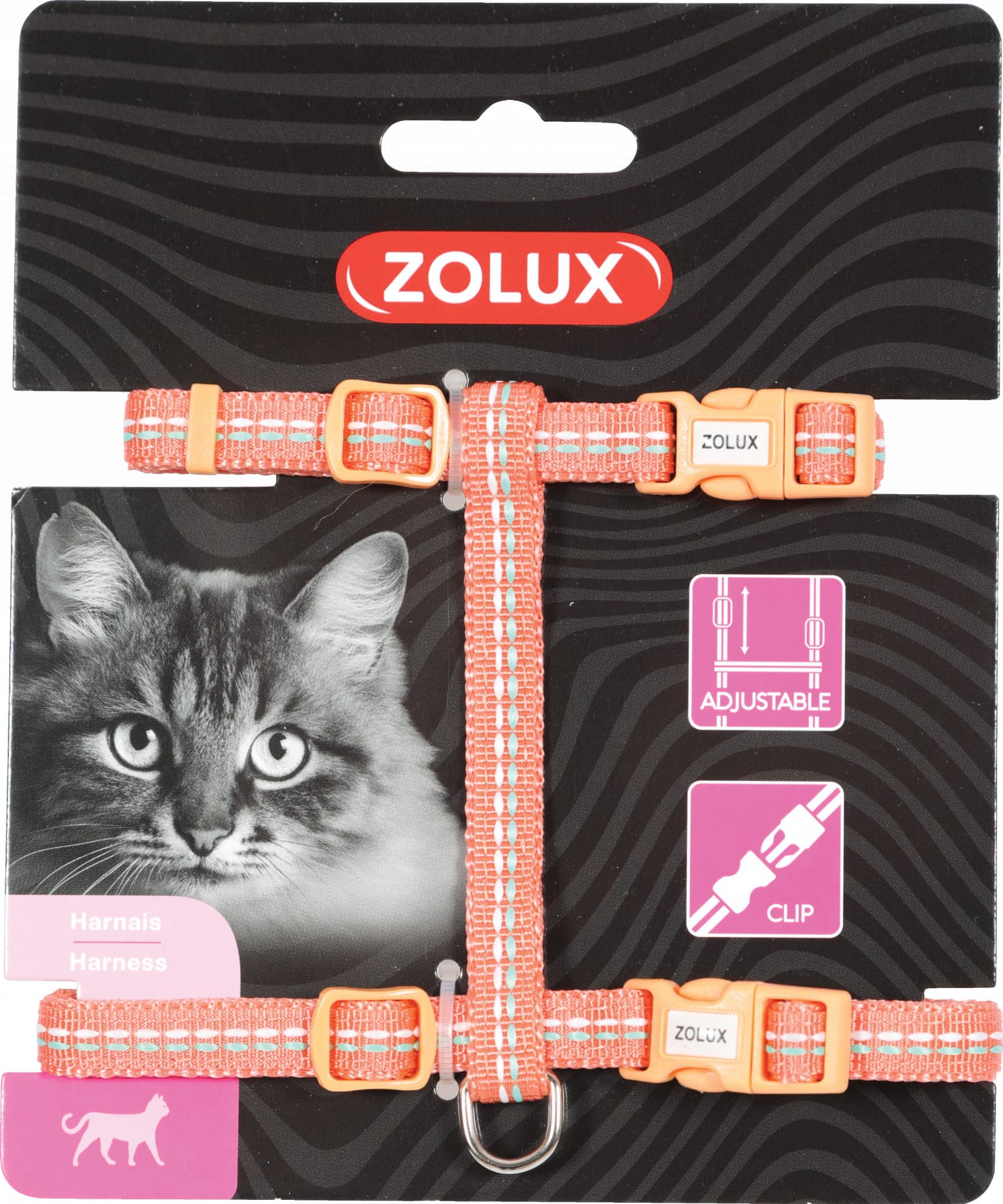 ZOLUX Verstellbares Katzengeschirr aus Nylon TEMPO, Farbe: Orange
