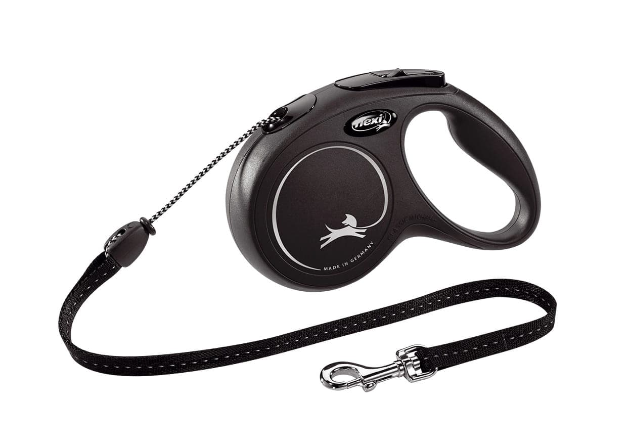 FLEXI Automatikleine für Hunde NEW CLASSIC – Seil M, 5 m, Farbe: Schwarz