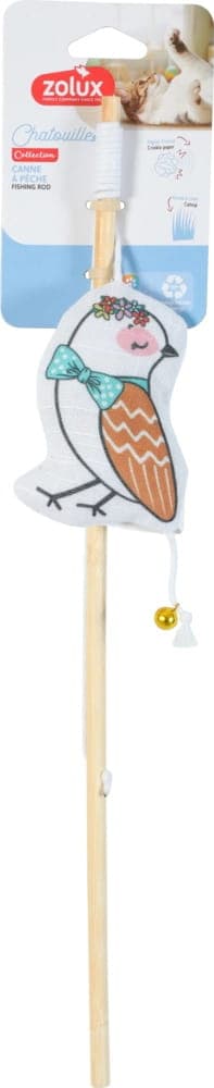 ZOLUX CHATOUILLE Bambus-Spielangel für Katzen mit Vogel im Blumenkranz, 48,8 cm