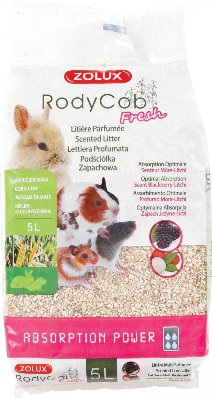 ZOLUX Einstreu für Kaninchen und Nagetiere RodyCob FRESH Brombeere-Litschi 5 l