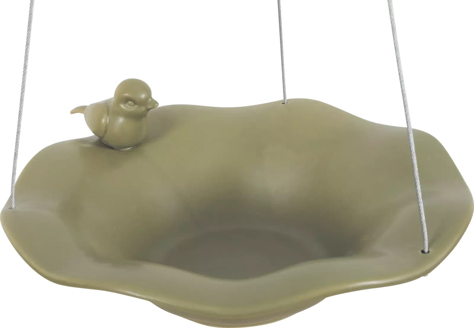 Zolux Keramik-Tränke/Badebecken mit Figur für den Garten für Vögel, Farbe Olivgrün