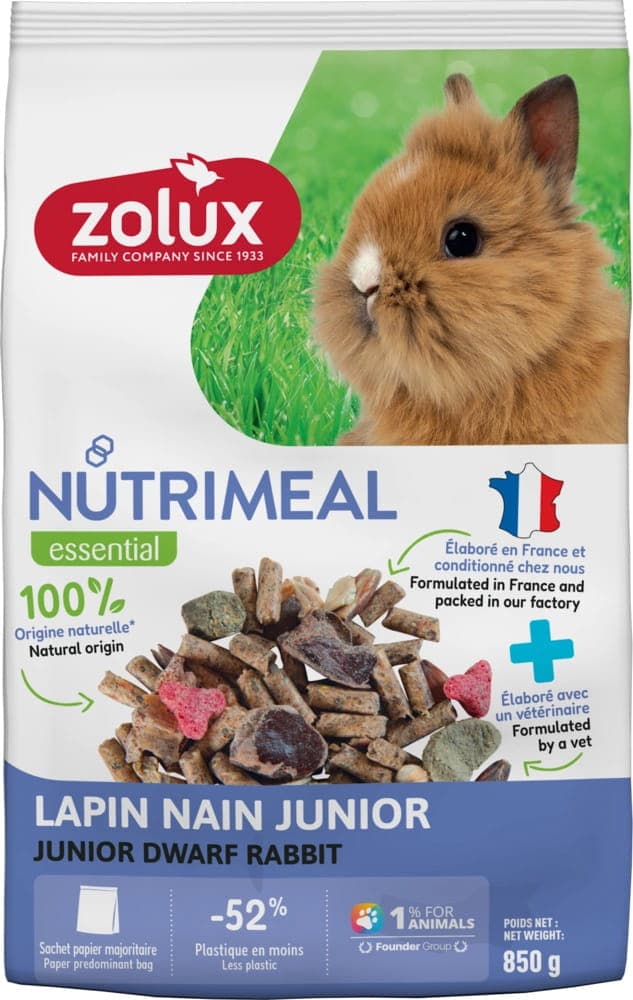 ZOLUX Mischfutter für Zwergkaninchen Junior NUTRIMEAL 4 850g