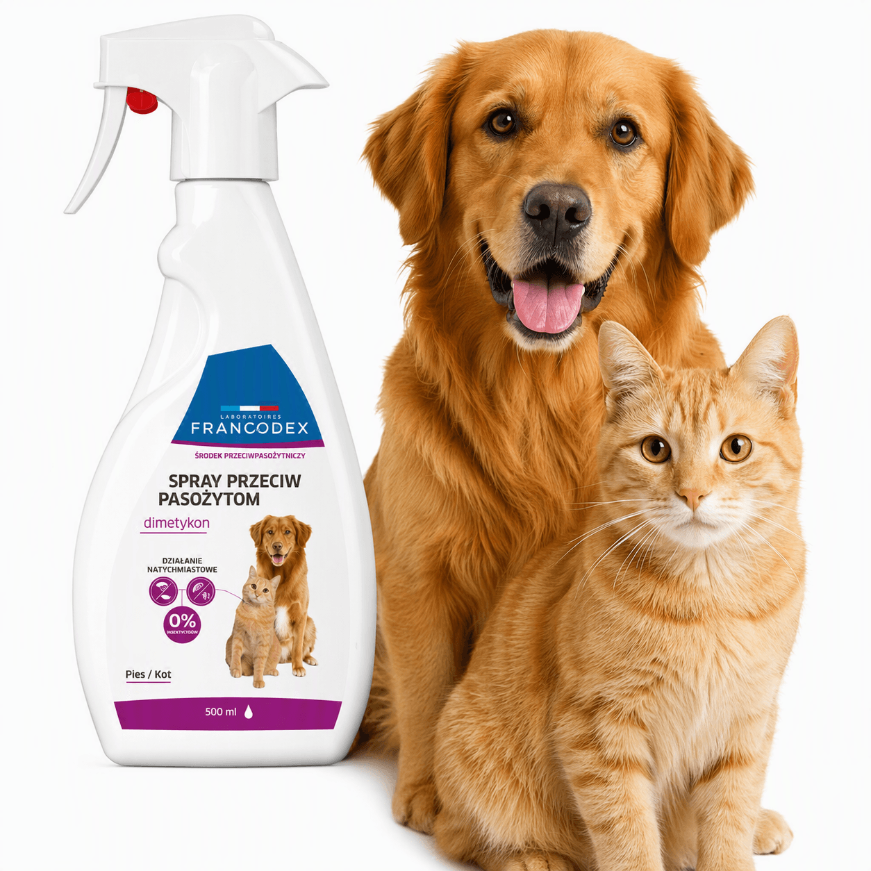 FRANCODEX Spray gegen Parasiten mit Dimeticon für Hunde und Katzen – 500 ml