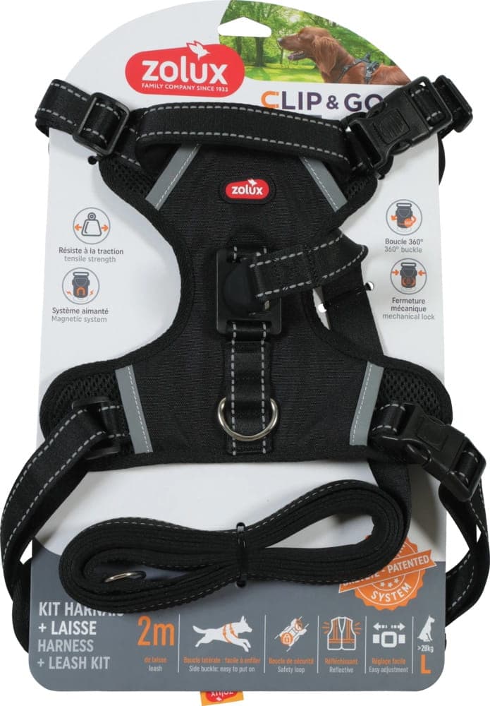 ZOLUX Hundegeschirr + Hundeleine Set für Hund CLIP&GO L Schwarz