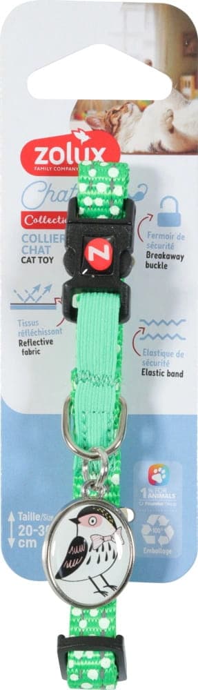 ZOLUX CHATOUILLE Katzenhalsband mit Vogel-Anhänger, grün