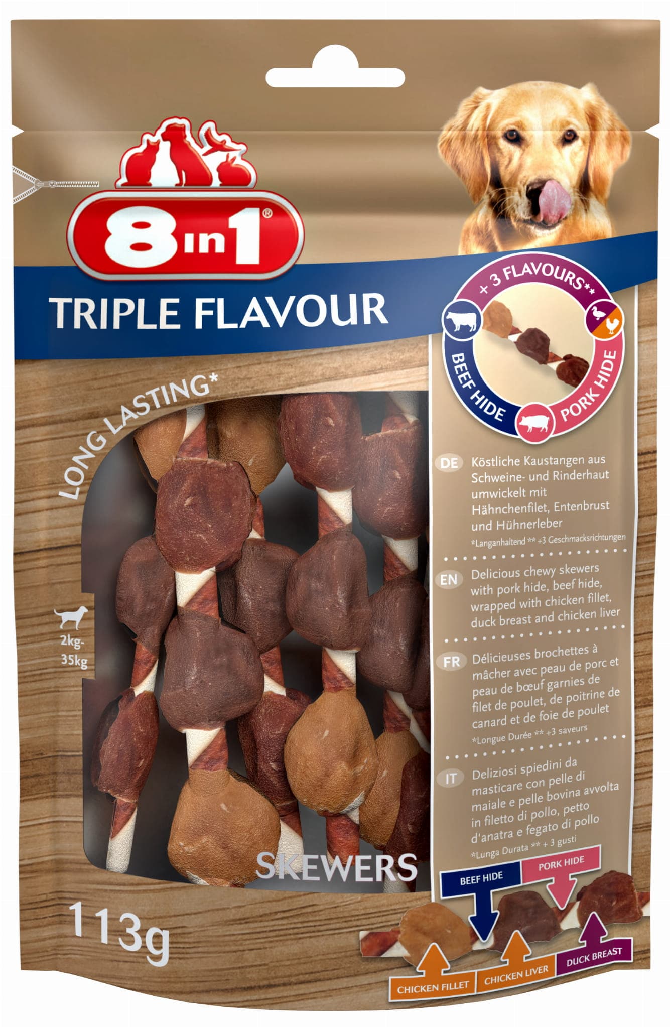 8in1 Hundesnack Spieße – Triple Flavour Skewers, 6 Stück