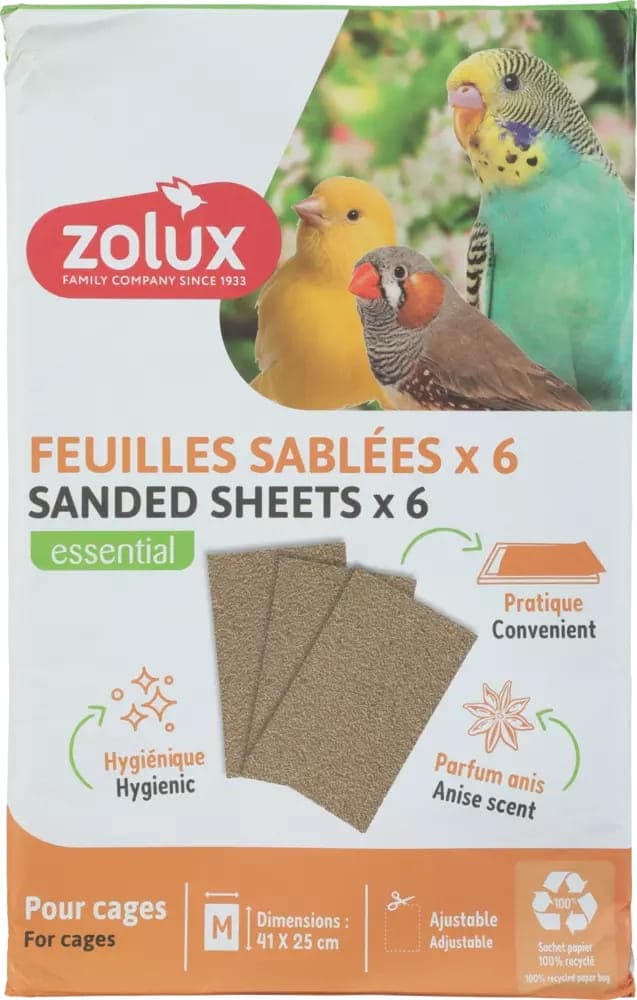 ZOLUX Sandpapiermatte für Vögel Größe M – 41 x 25 cm, 6 Stück