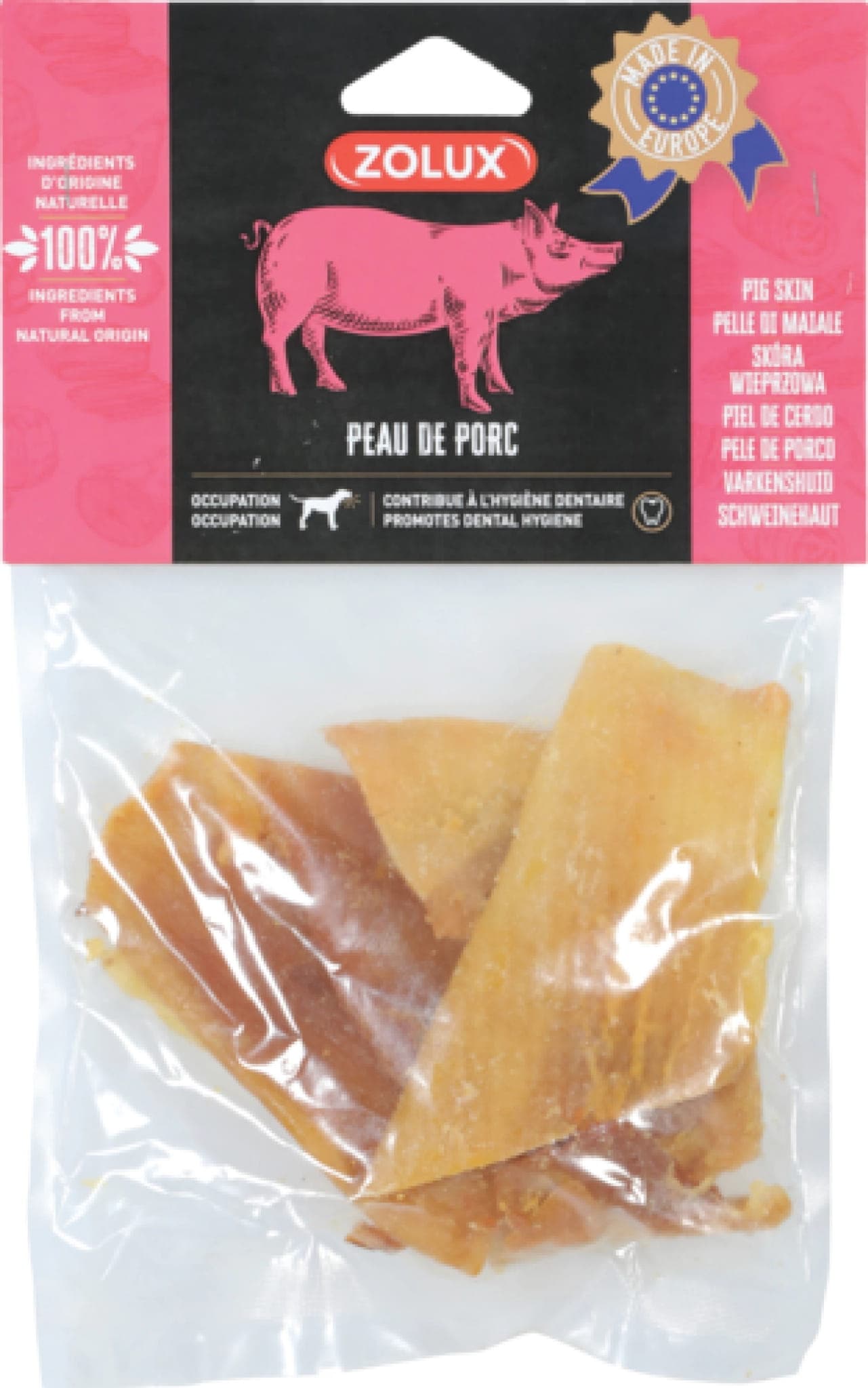 ZOLUX Natürliches Leckerli für Hunde Schweinehaut 100 g