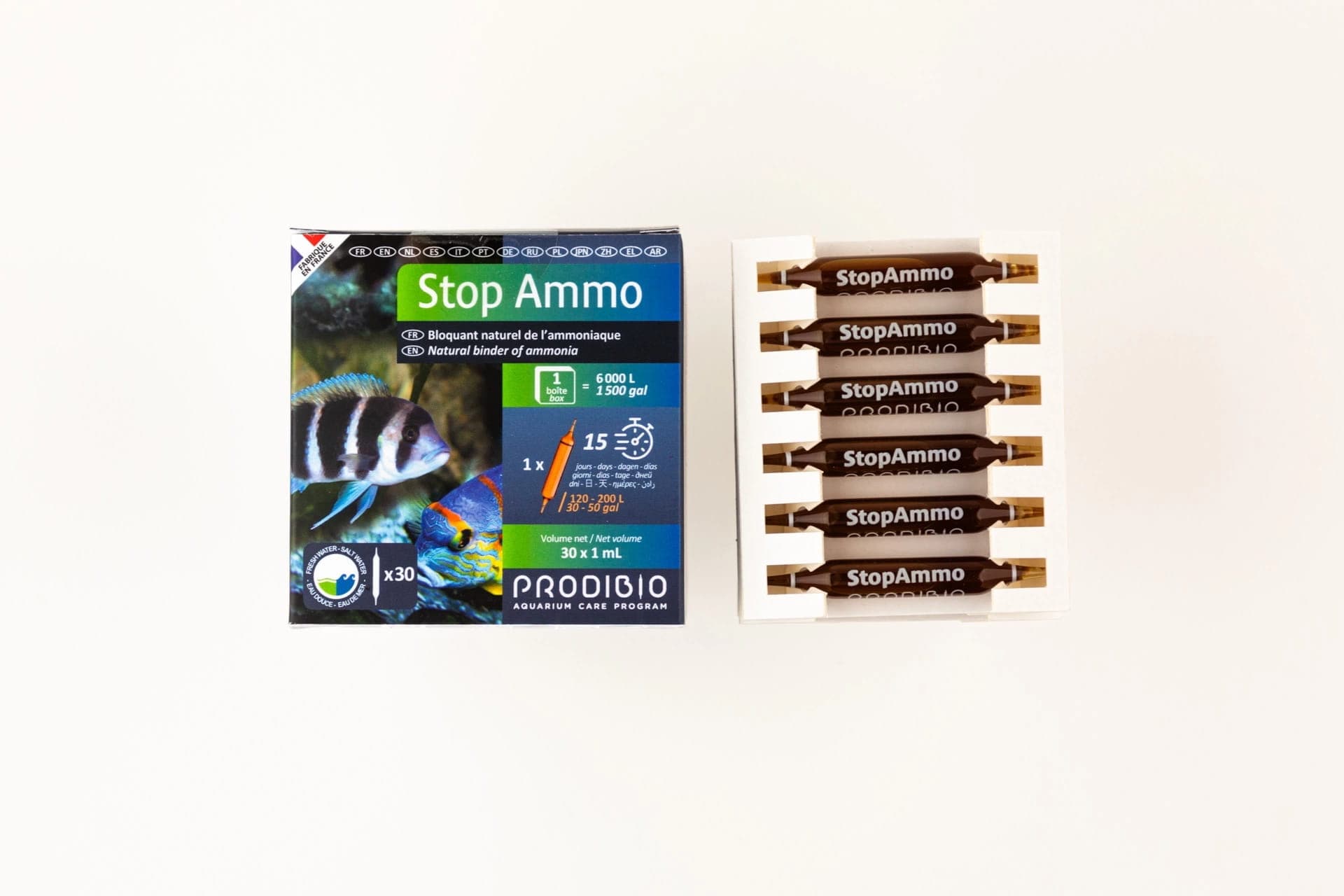 PRODIBIO Stop Ammo 30 Ampullen – Ammoniakneutralisation für Meer- und Süßwasseraquarien