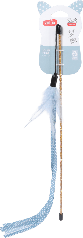 ZOLUX DOTIE Katzenspielangel mit Bändern und Federn, blau, 45 cm