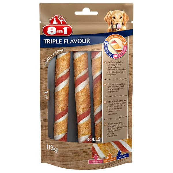 8in1 Fleischsnack-Rouladen TRIPLE FLAVOUR Rolls 113 g