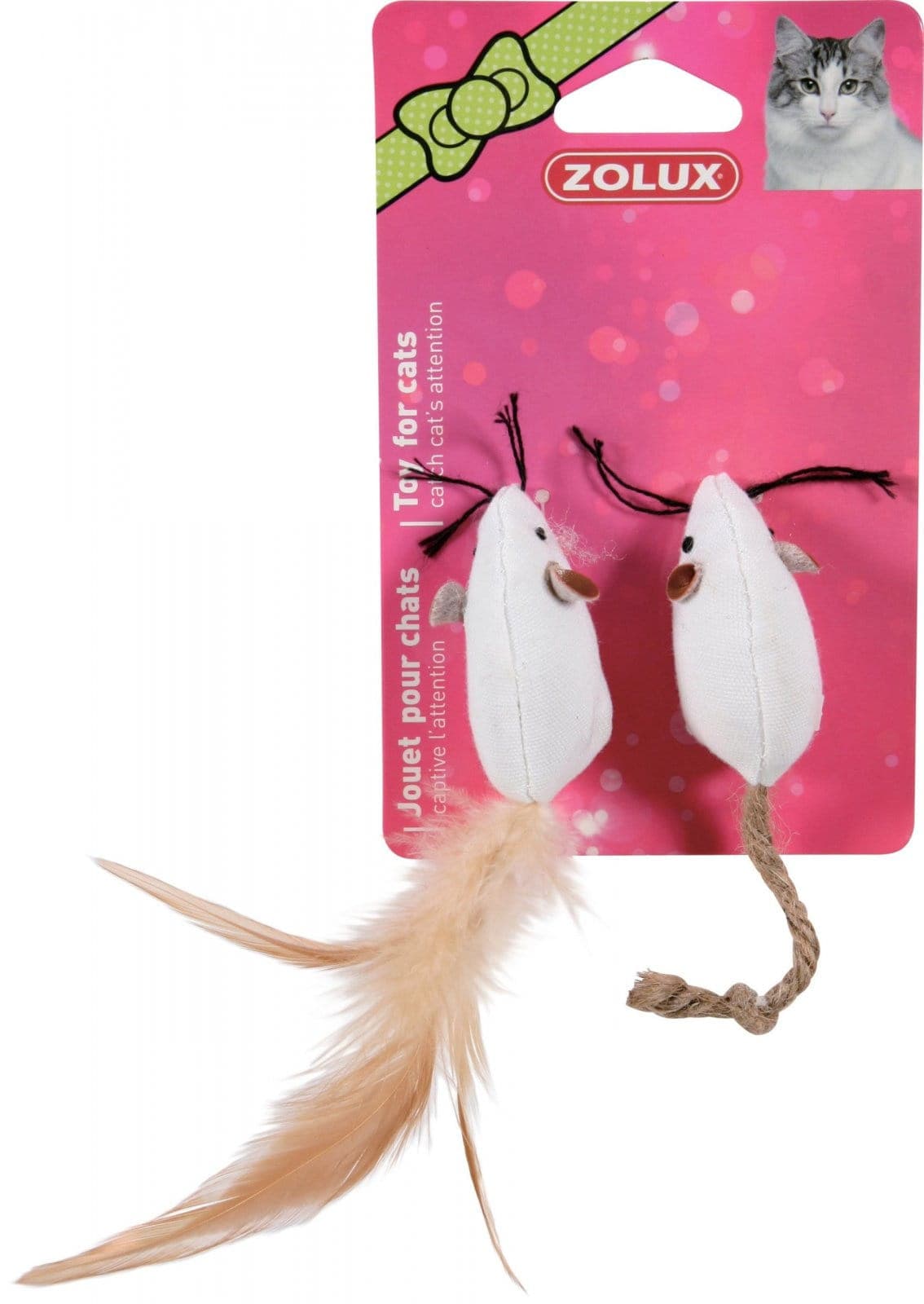 ZOLUX Katzenspielzeug, 2 Mäuse mit Federn, 5 cm