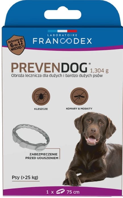 FRANCODEX PL Zeckenhalsband PREVENDOG 75 cm für Hunde über 25 kg – 1 Stück
