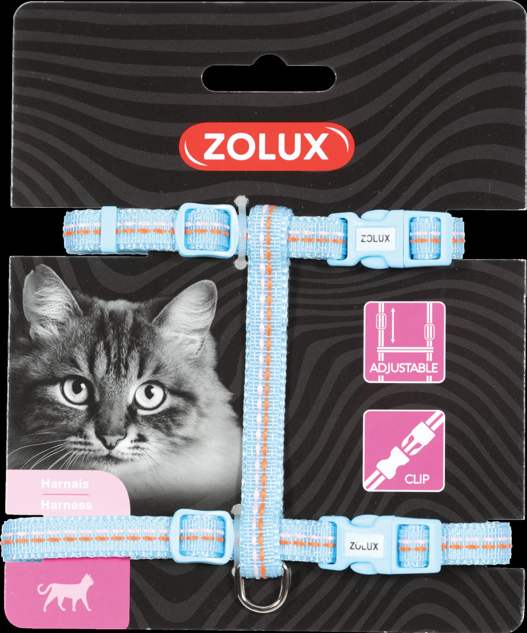 ZOLUX Verstellbares Katzengeschirr aus Nylon TEMPO, Farbe: Blau