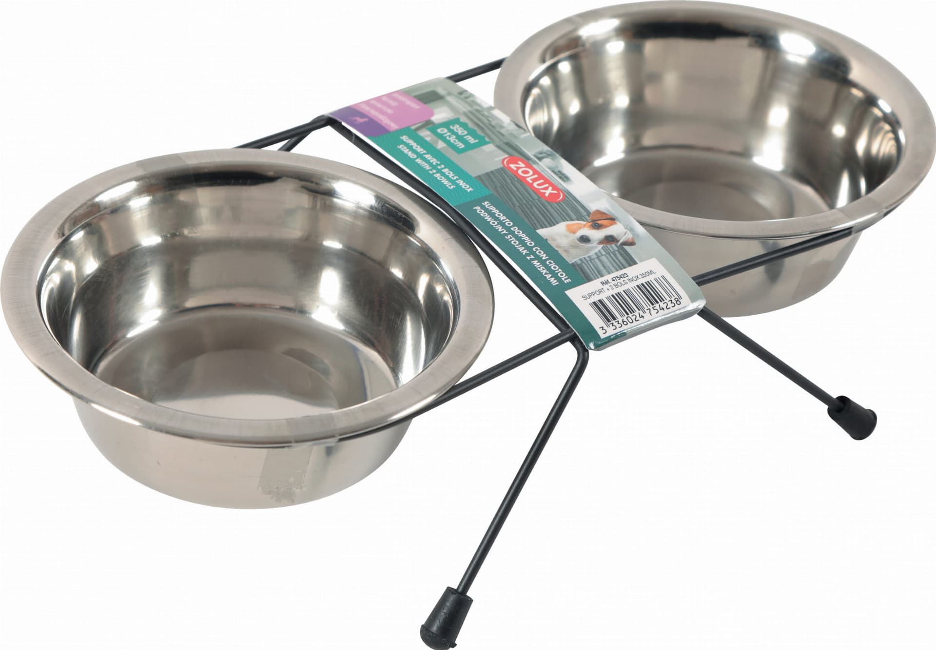 ZOLUX Näpfe für Hund und Katze auf Metallständer INOX 2 szt. 350 ml