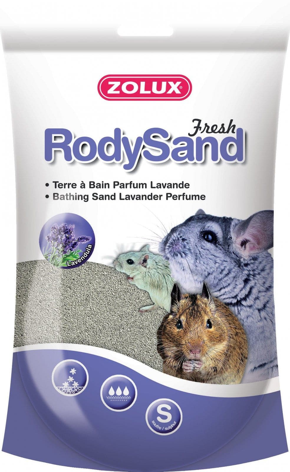 ZOLUX Badesand für Chinchillas und Degus RodySand 2 l – Lavendel