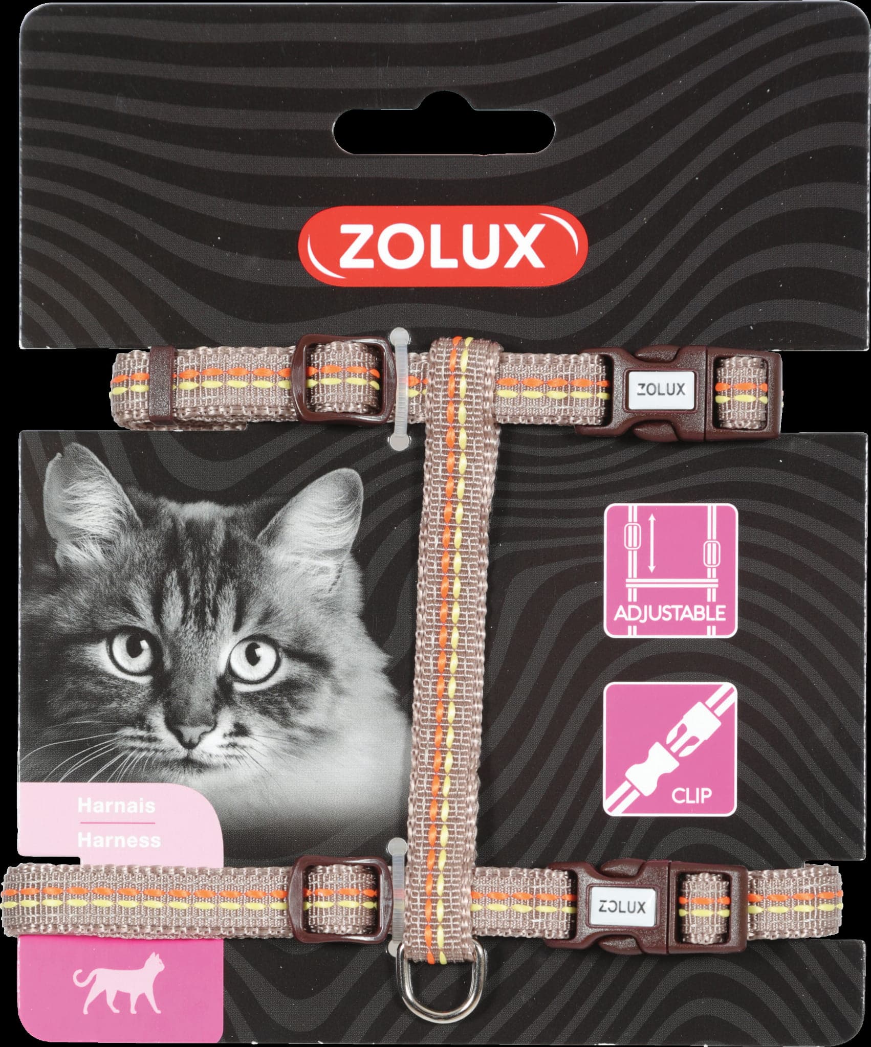 ZOLUX Verstellbares Katzengeschirr aus Nylon TEMPO, Farbe: Braun
