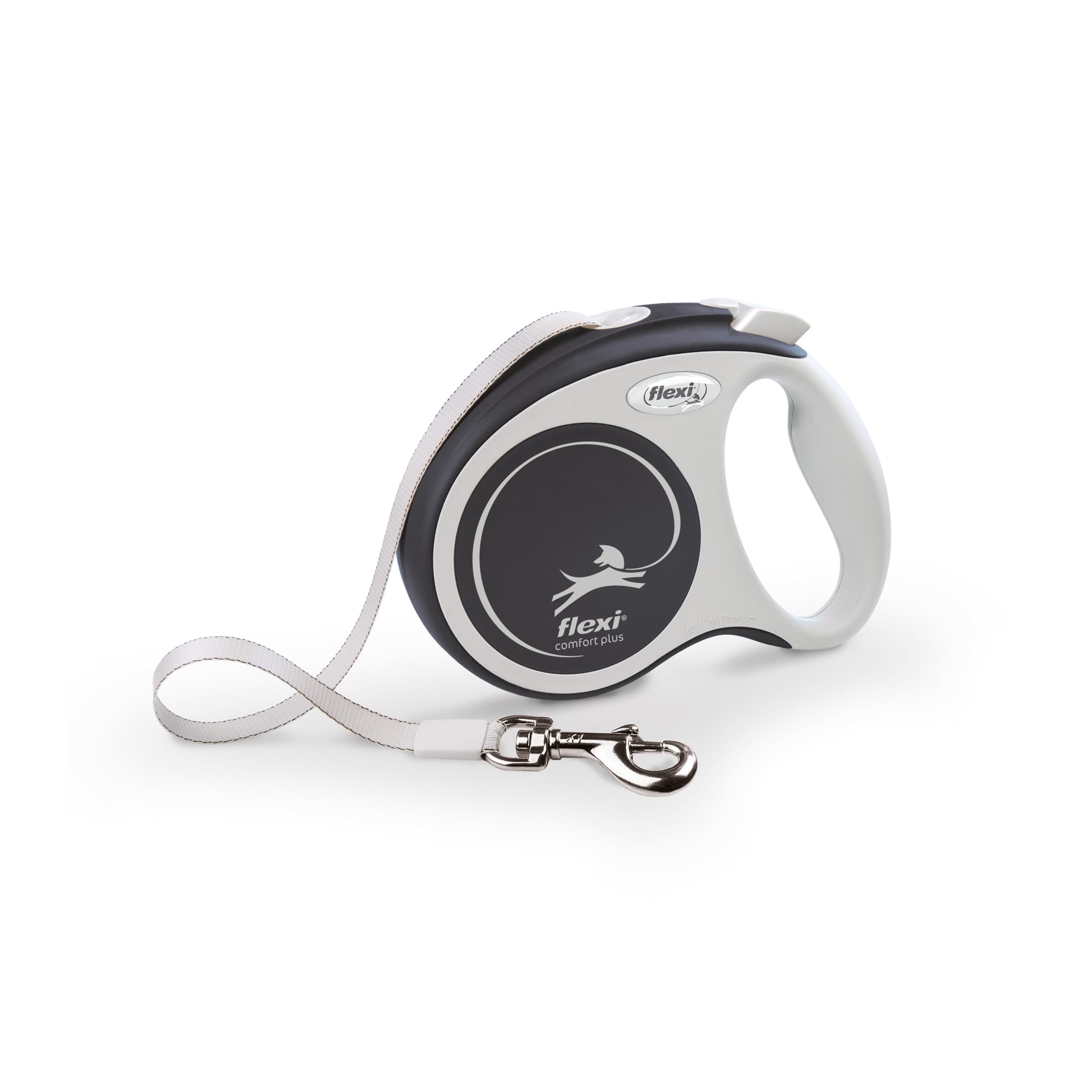 FLEXI COMFORT PLUS Automatikleine für Hunde, Band, S, 5 m, grau