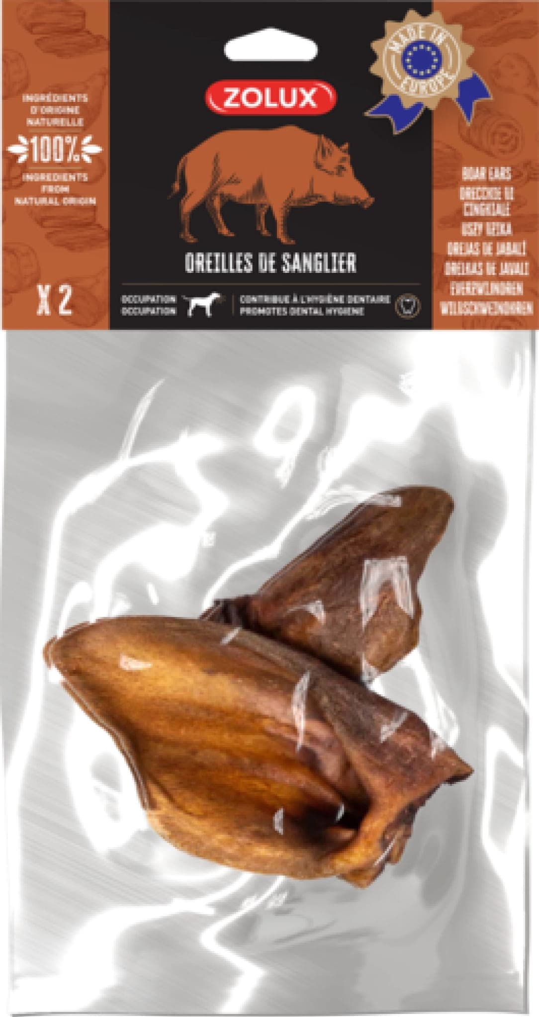 ZOLUX Natürliche Hundeleckerlis Wildschweinohr 2 Stk., 52 g