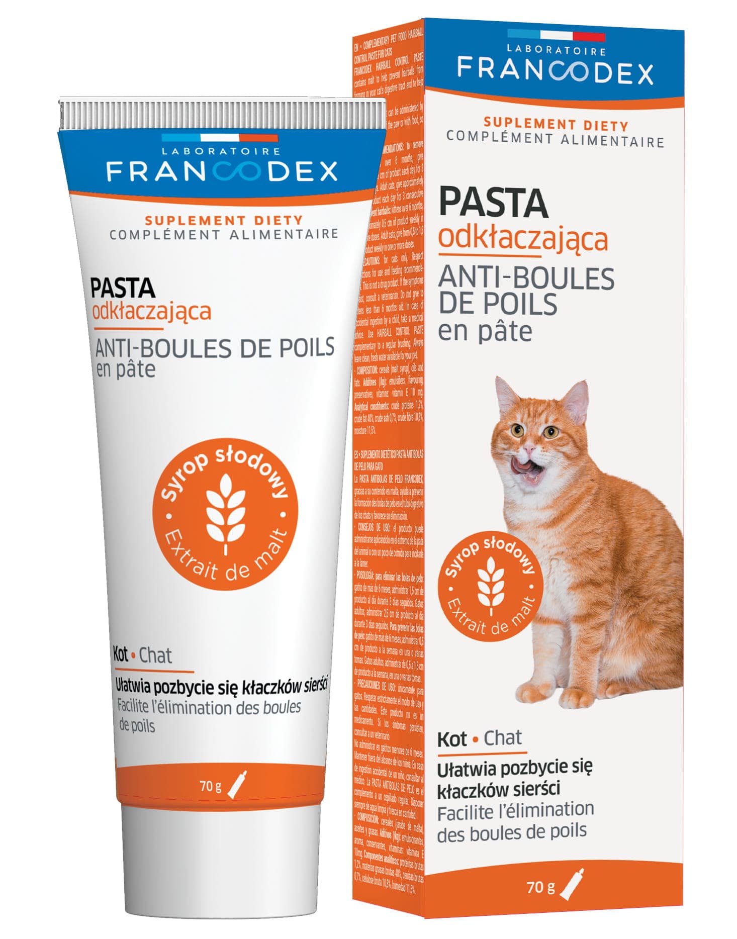 FRANCODEX PL Anti-Haarballen-Paste für Katzen, unterstützt die Darmfunktion – 70 g