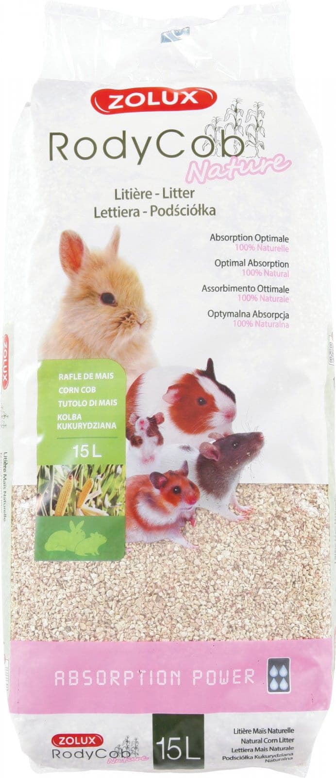 ZOLUX Einstreu für Kaninchen und Kleinsäuger – pflanzlich RodyCob NATURE 15 l