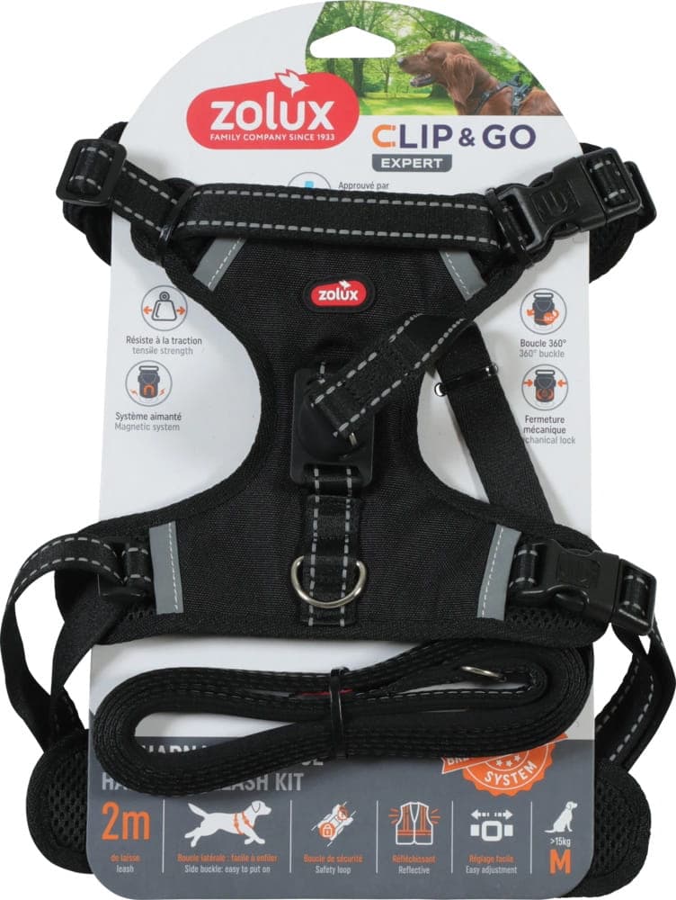ZOLUX Hundegeschirr + Hundeleine Set für Hund CLIP&GO M Schwarz