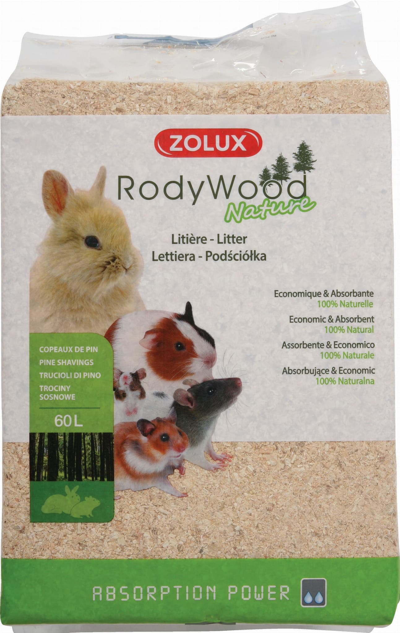 ZOLUX Einstreu – Holzspäne für Kaninchen und Nagetiere RodyWood Nature 60 l