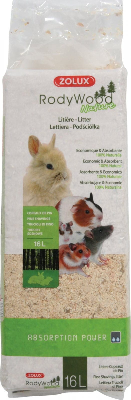 ZOLUX Einstreu – Holzspäne für Kaninchen und Nagetiere RodyWood Nature 16 l