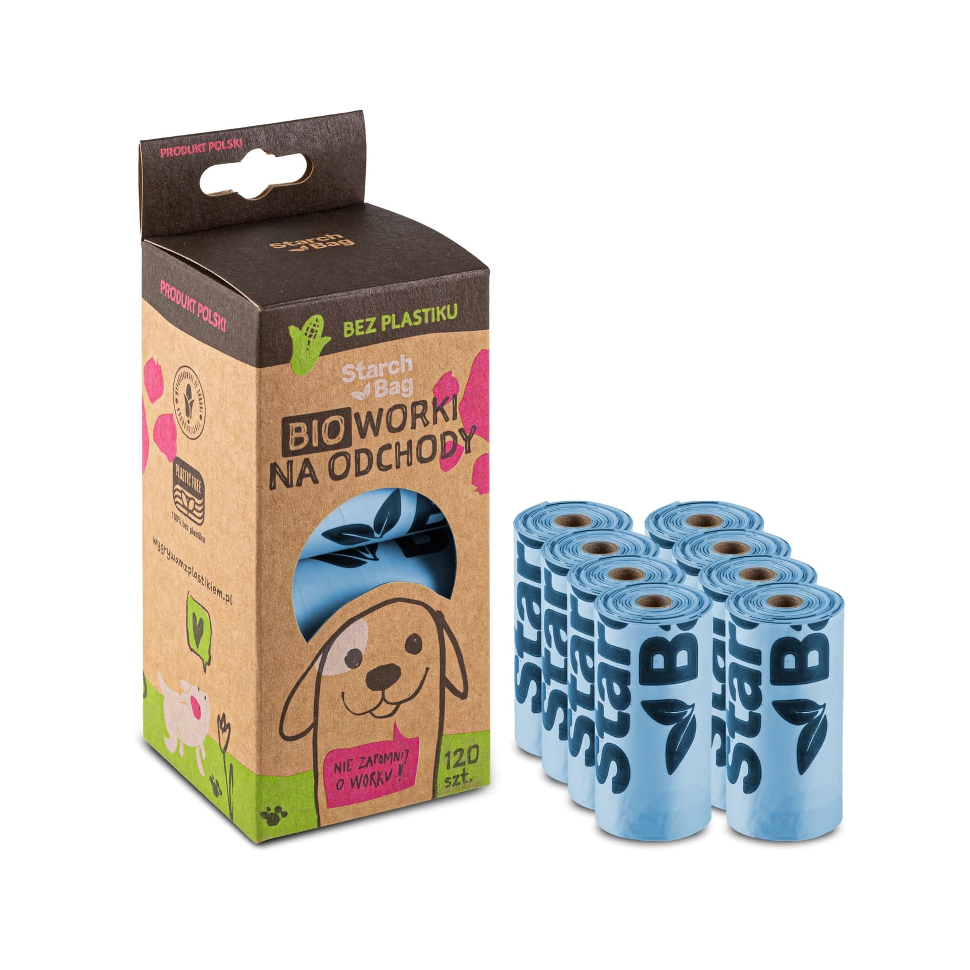 STARCHBAG Kompostierbare Öko- Hundekotbeutel 8 Rollen x 15 STK., hellblau