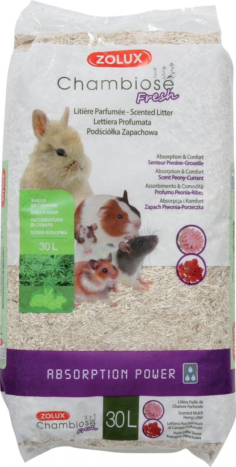 ZOLUX Einstreu für Kaninchen und Nagetiere Chambiose Fresh 30 l – Johannisbeere