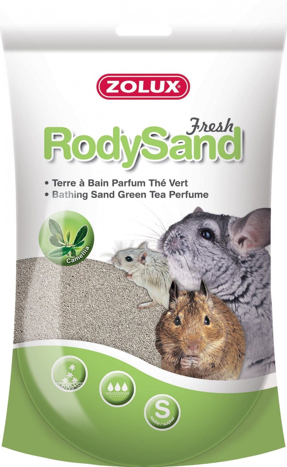 ZOLUX Badesand für Chinchillas und Degus RodySand 2 l – Grüner Tee