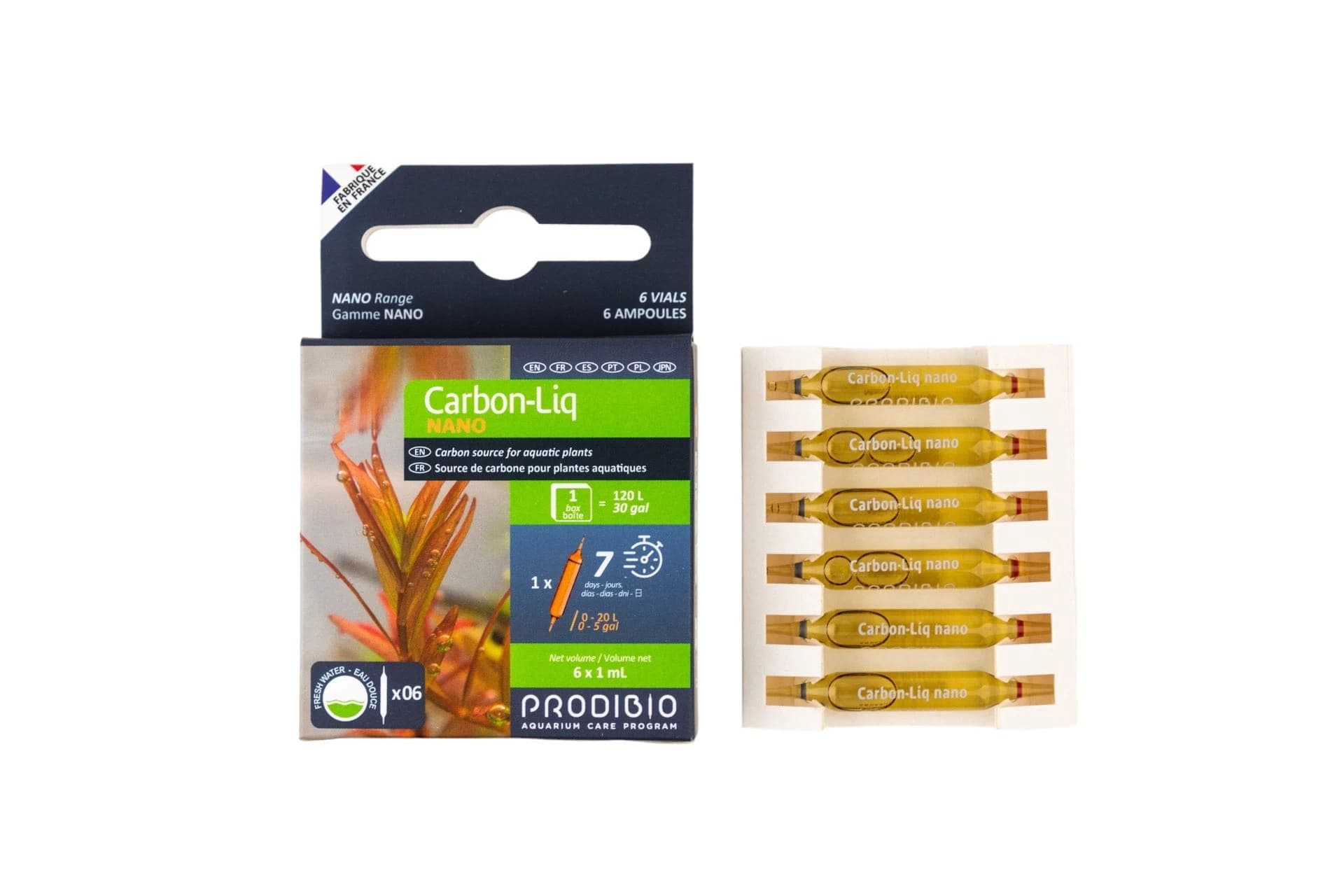 Prodibio Carbon Liq – 6 Ampullen – Flüssiger Kohlenstoff für Süßwasseraquarienpflanzen