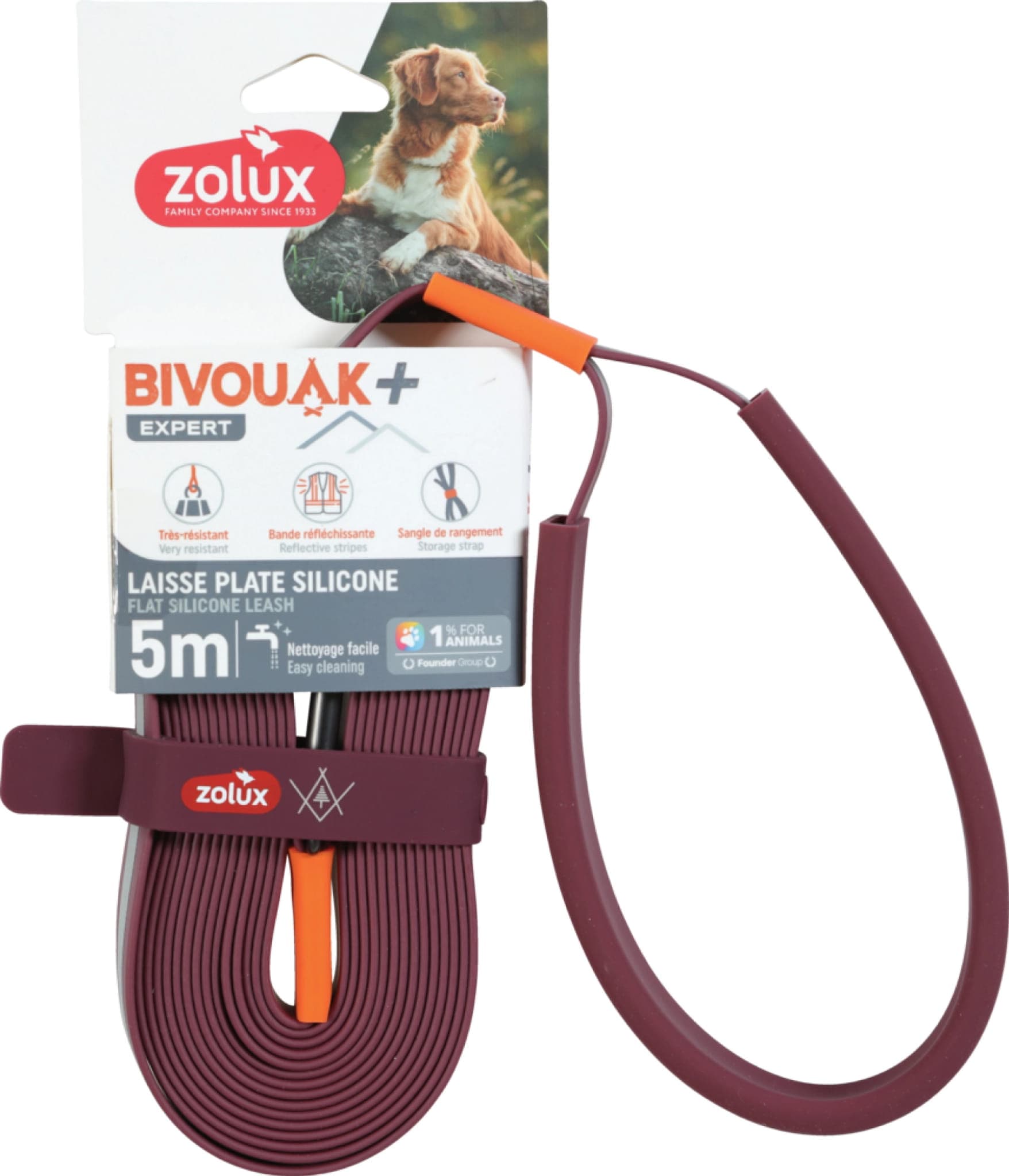 ZOLUX Flache Hundeleine aus Silikon BIVOUAK – Rot, 5 m