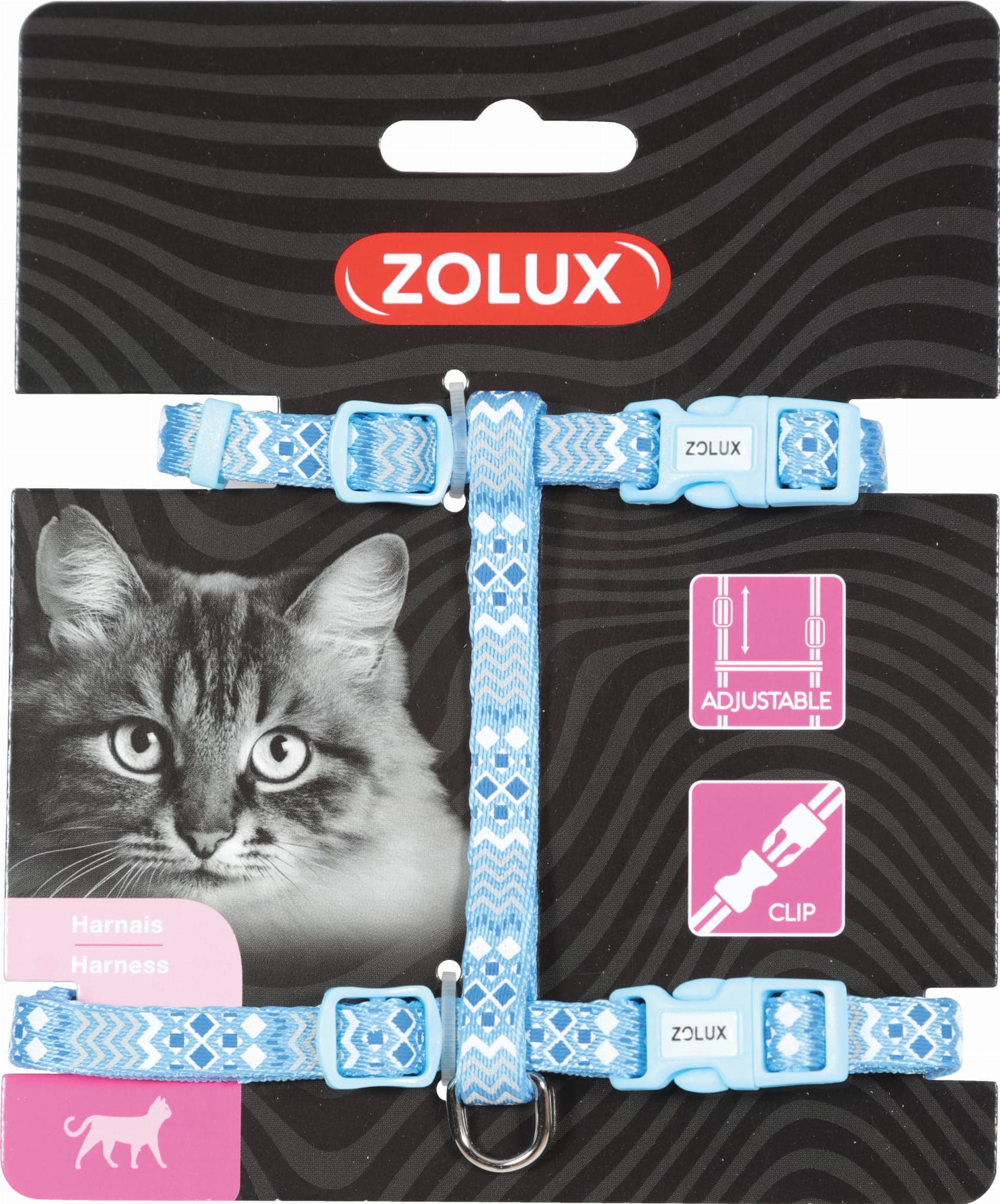 ZOLUX Verstellbares Katzengeschirr aus Nylon ETHNIC, Farbe: Blau
