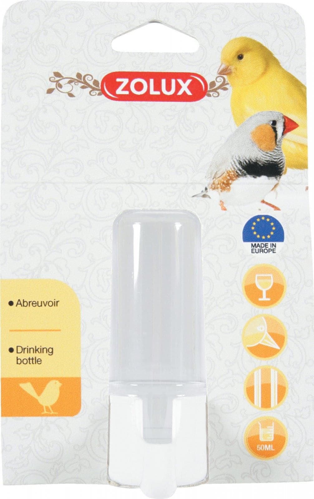 ZOLUX Trinkflasche für Vögel – 40x73x93 mm 50 ml