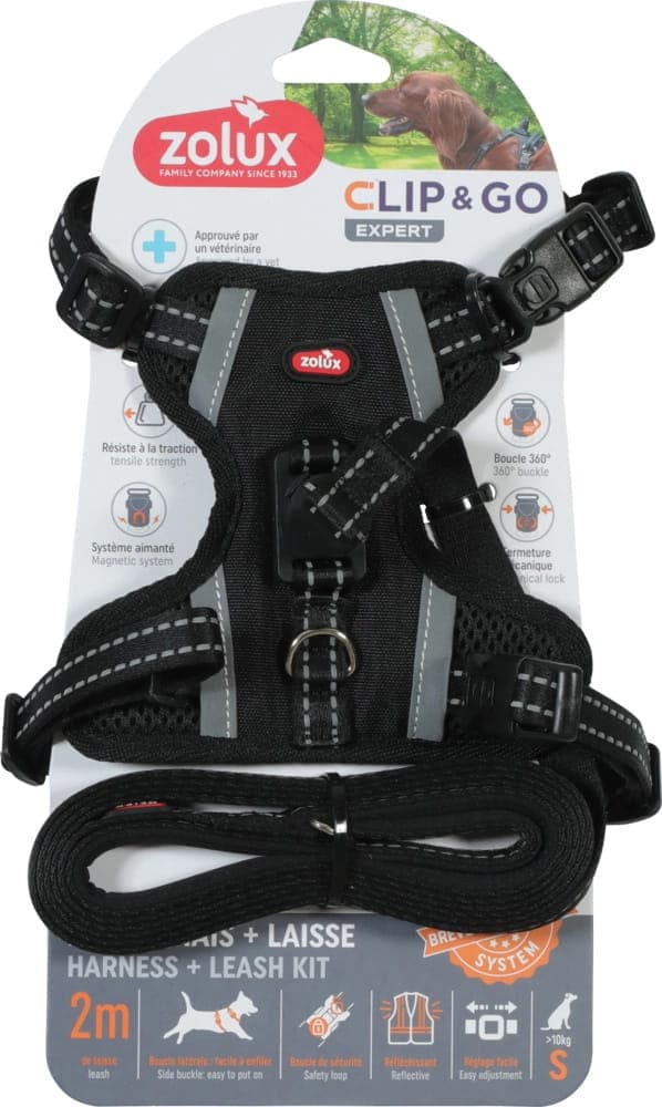 ZOLUX Hundegeschirr + Hundeleine Set für Hund CLIP&GO S Schwarz