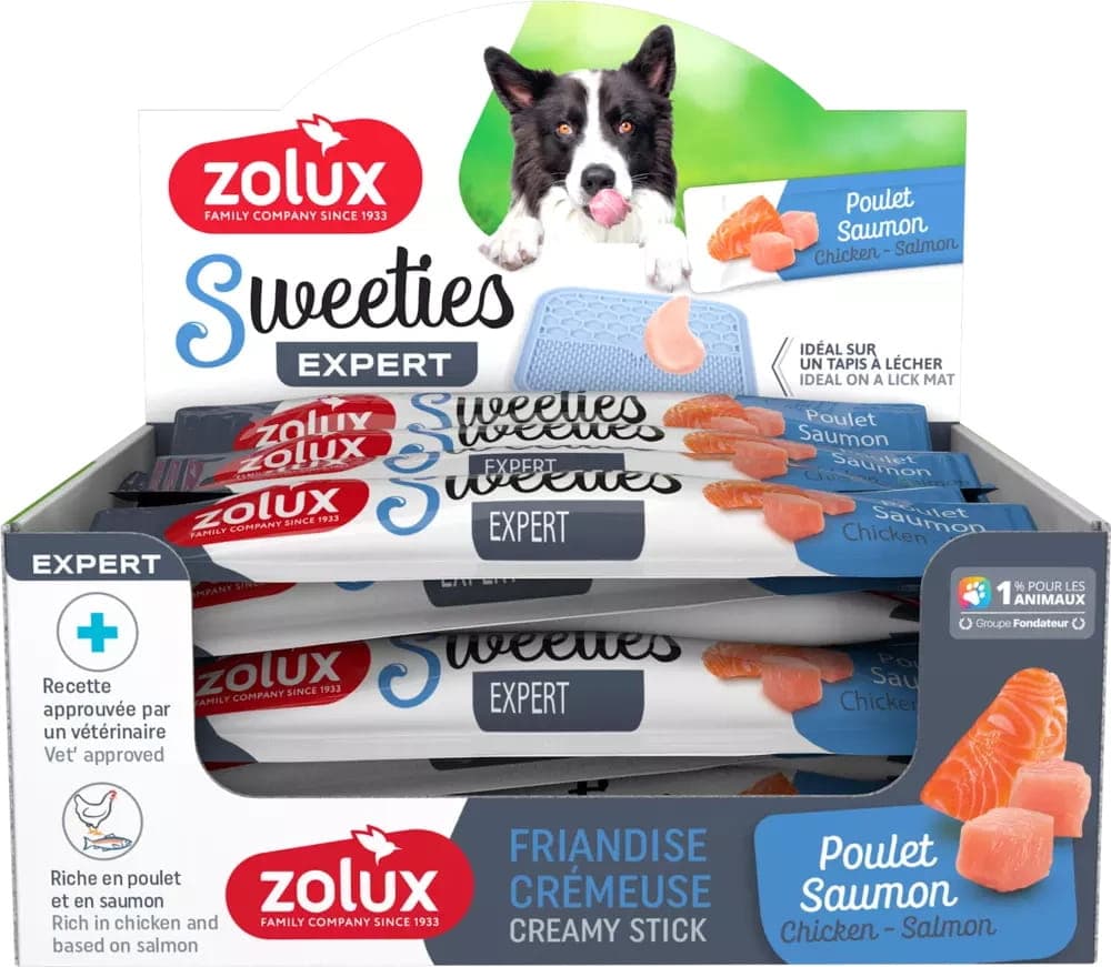 ZOLUX Cremiger Snack für Hunde – SWEETIES mit Lachs und Huhn 14 g